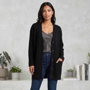 Brunette The Label Ottoman Ribbed Oversized Button-Front Cardigan Black